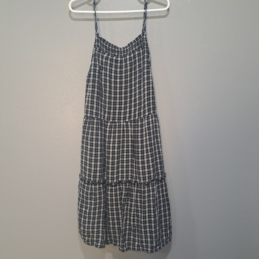 Abercrombie Kids Plaid Tiered Midi Dress Black White 9/10 Preppy Boho